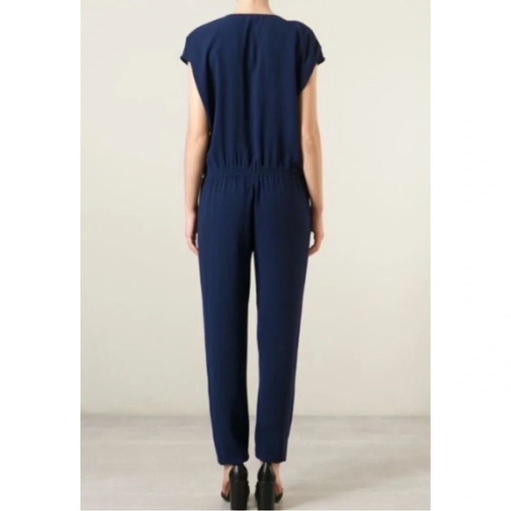 VINCE | $398 Crepe Zip-Front Cap Sleeve Jumpsuit in Navy, Size 2 - Picture 11 of 12